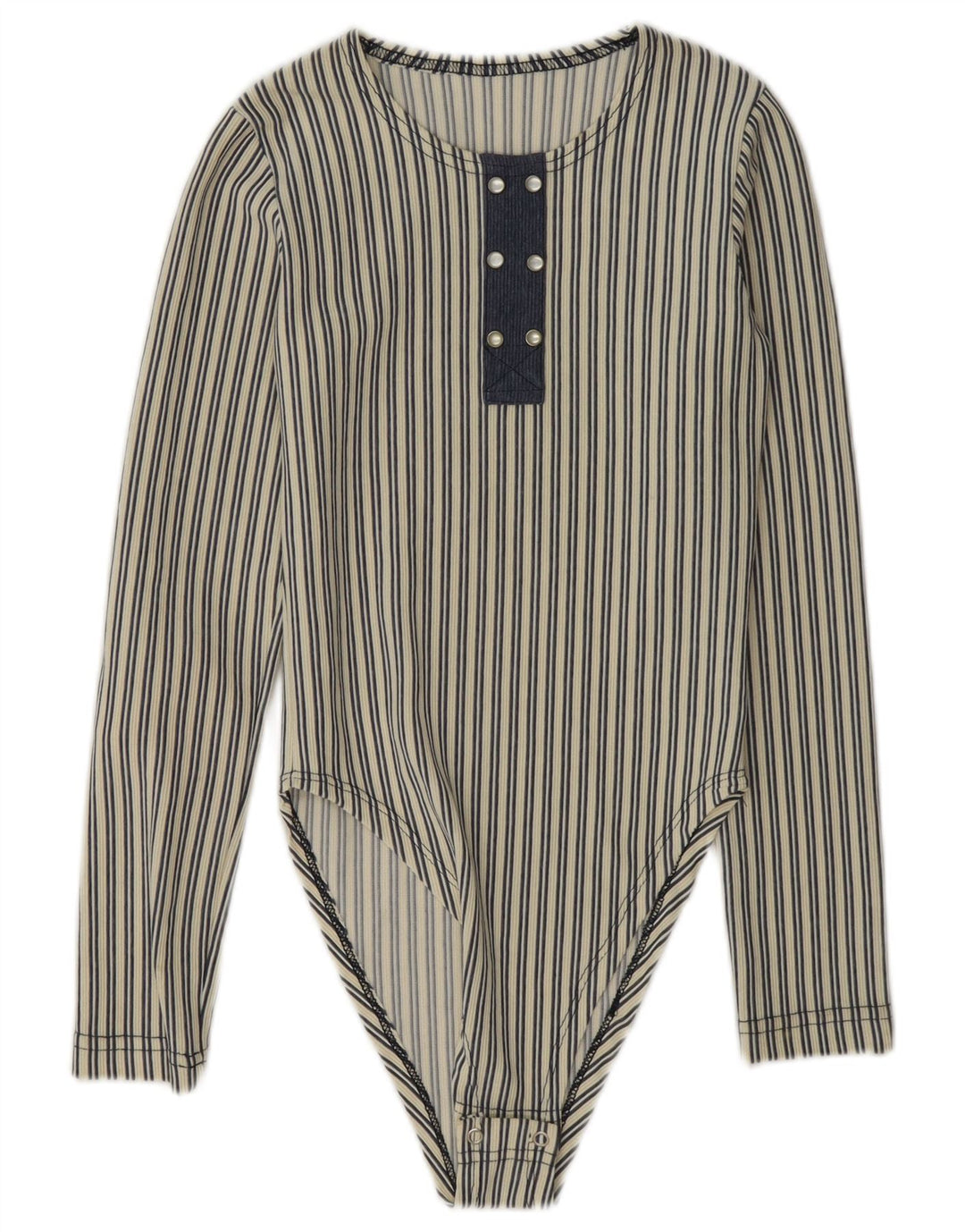 Body vintage da donna a maniche lunghe UK 8 piccolo a righe blu