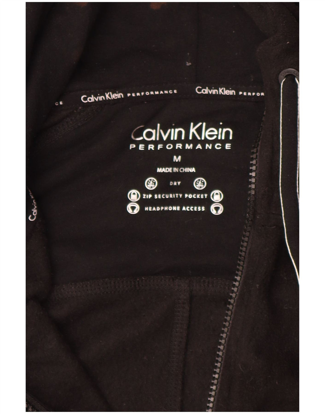 CALVIN KLEIN Giacca in pile con cappuccio grafico da donna UK 14 Medium Nero