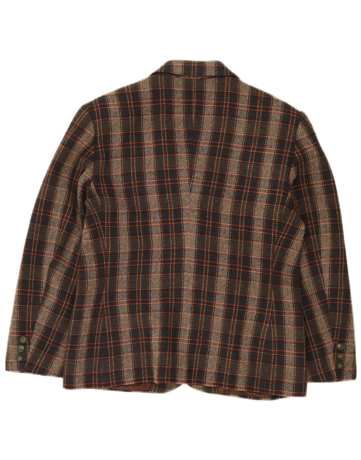 Giacca blazer vintage da donna a 2 bottoni IT 44 in lana a quadri marrone medio