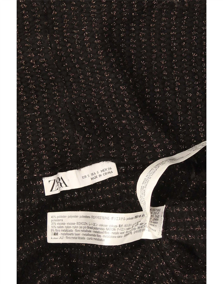 Maglione cardigan aperto a lunga linea da donna Zara UK 10 piccolo poliestere nero