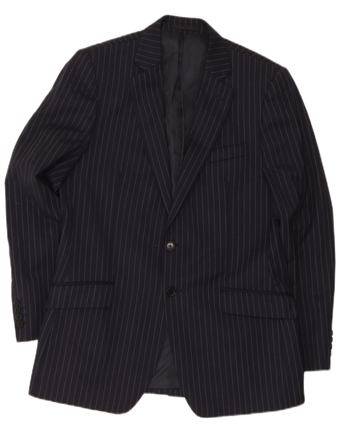 Giacca blazer da uomo a 2 bottoni Jaeger UK 40 grande lana gessata blu navy