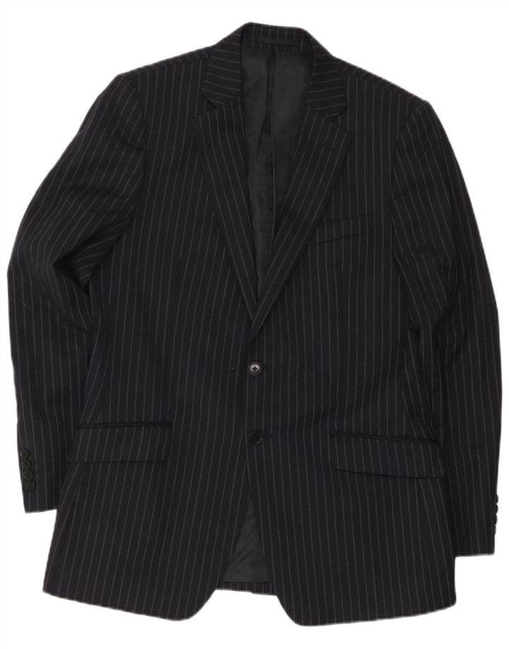Giacca blazer da uomo a 2 bottoni Jaeger UK 40 grande lana gessata blu navy