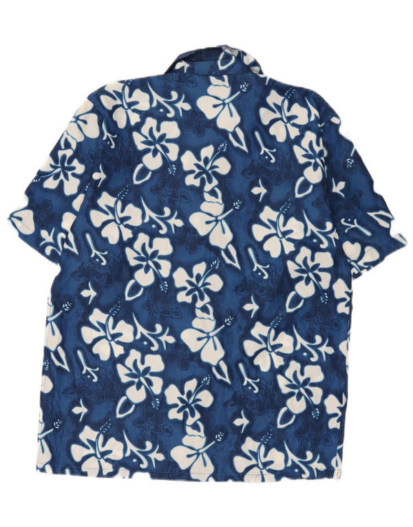 Camicia vintage da uomo a maniche corte in poliestere floreale blu piccolo