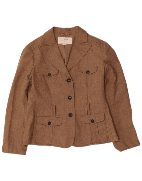 Giacca blazer a 3 bottoni da donna Marlboro Classics UK 14 grande poliestere marrone