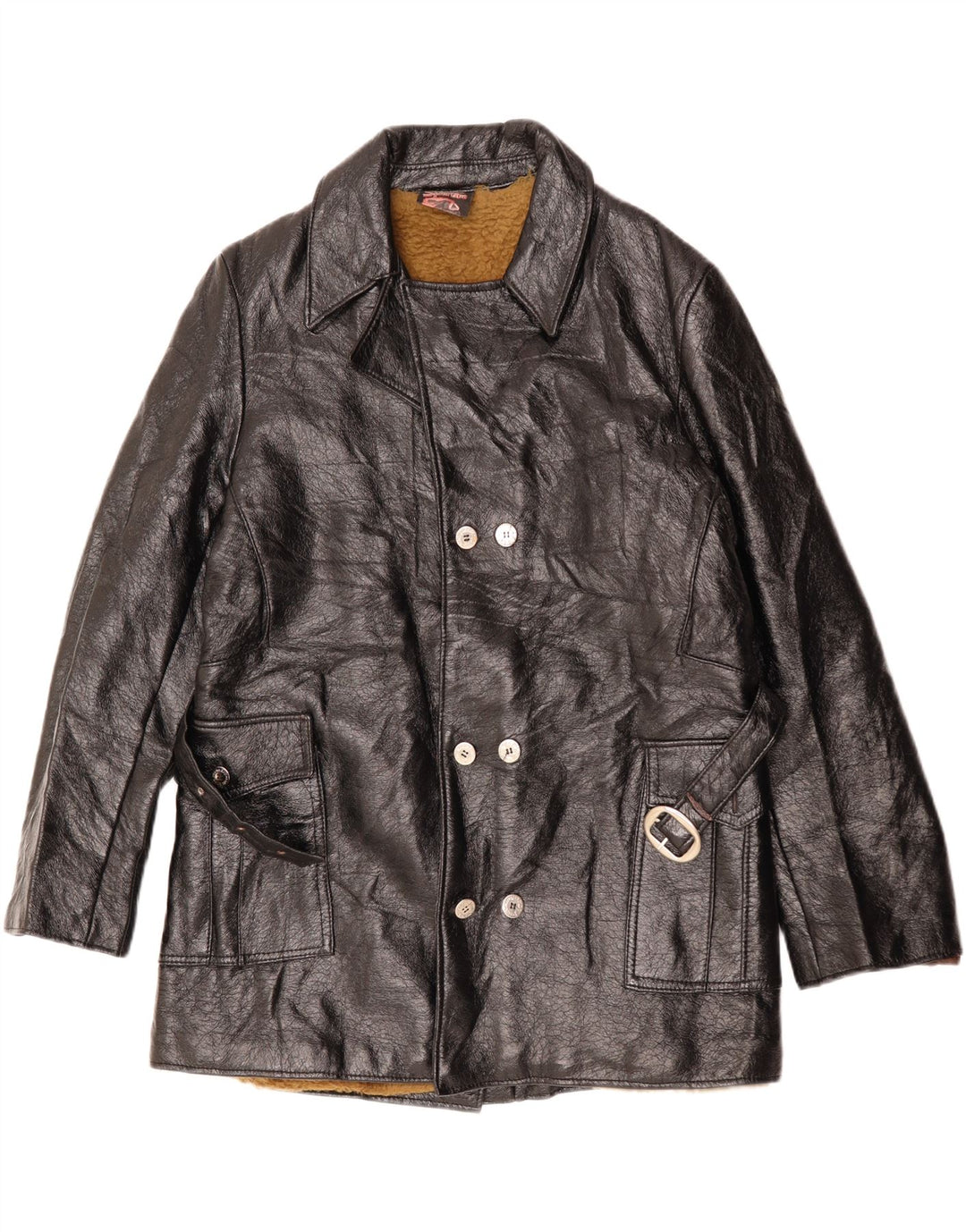 Giacca in pelle Sherpa da uomo VINTAGE UK 38 media nera