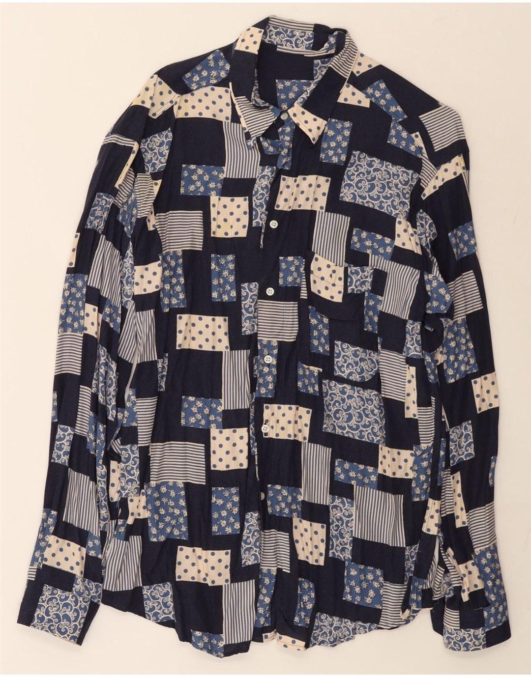 Camicia da uomo vintage grande patchwork blu navy