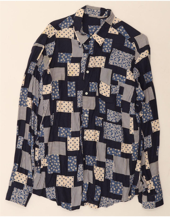 Camicia da uomo vintage grande patchwork blu navy