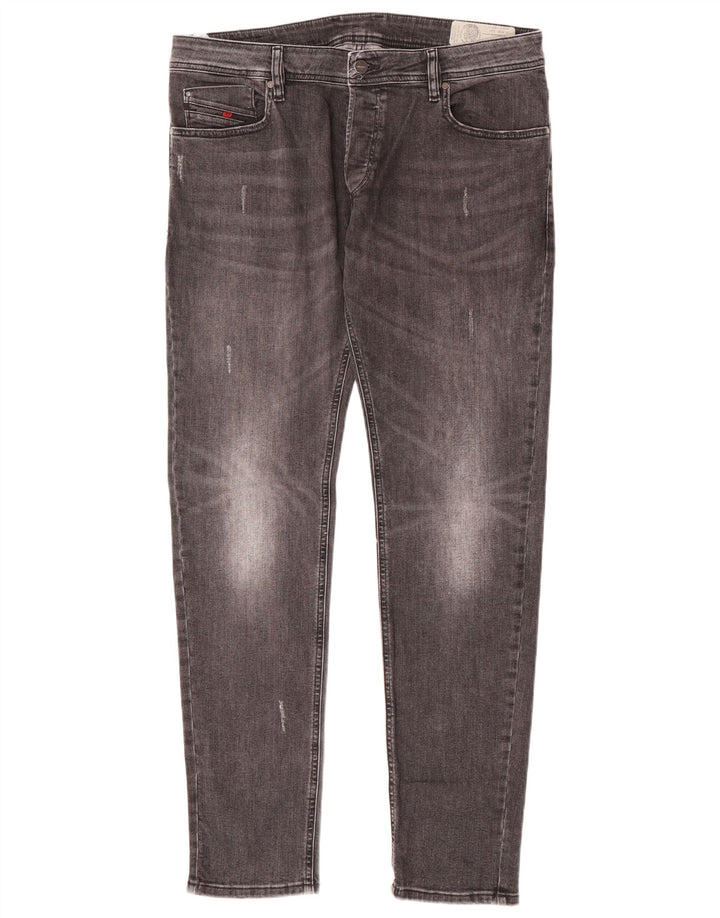 Jeans slim invecchiati da uomo Diesel W36 L32 in cotone grigio