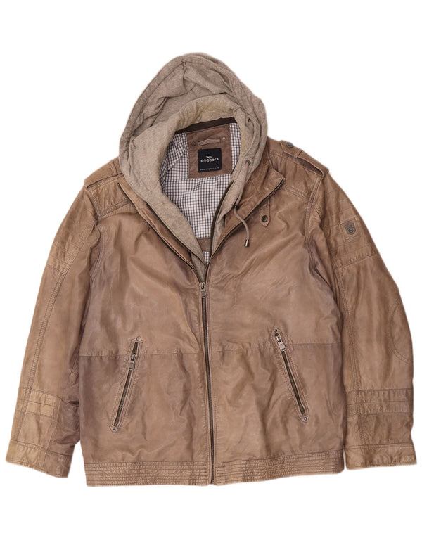 Giacca in pelle con cappuccio da uomo Engbers UK 40 grande marrone