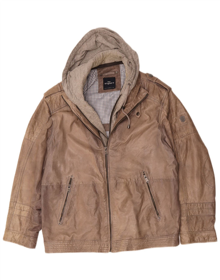 Giacca in pelle con cappuccio da uomo Engbers UK 40 grande marrone