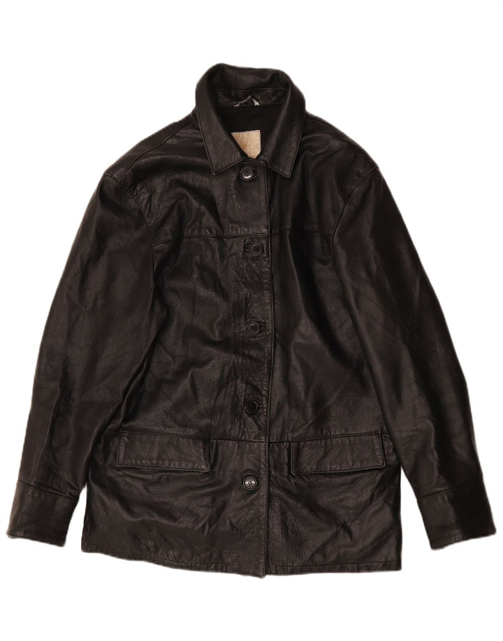 Giacca in pelle vintage da donna IT 46 grande nera