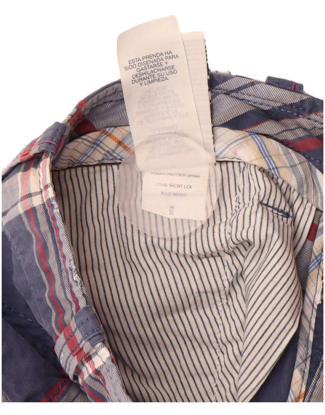 TOMMY HILFIGER Pantaloncini cargo da uomo W32 medio blu navy a quadri in cotone