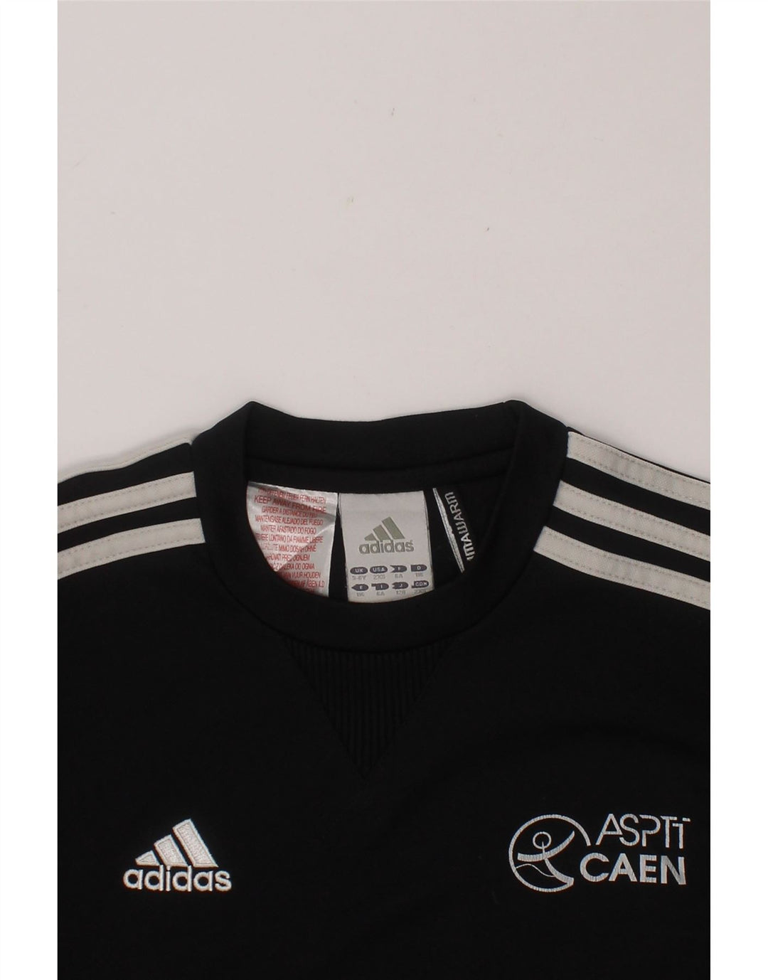 ADIDAS Boys Climawarm Graphic Sweatshirt Jumper 5-6 Years Black Polyester Vintage Adidas and Second-Hand Adidas from Messina Hembry 