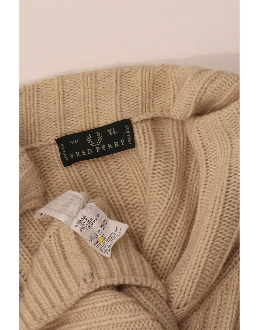 Maglione cardigan con zip intera da uomo Fred Perry XL in lana beige