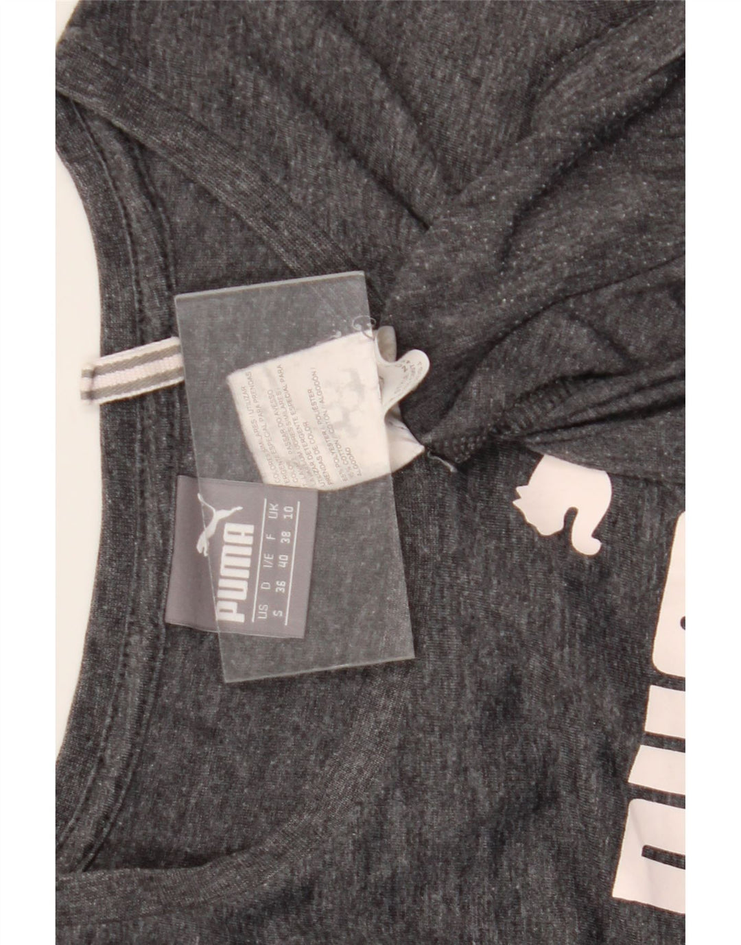 T-shirt grafica da donna Puma UK 10 piccola in poliestere chiazzato grigio
