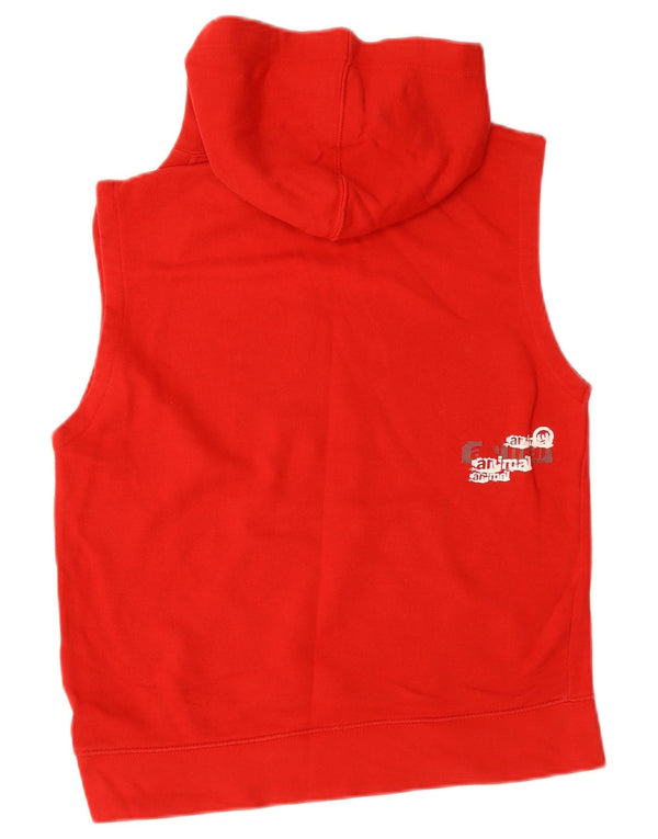 Maglione con cappuccio senza maniche con grafica da uomo in cotone rosso medio