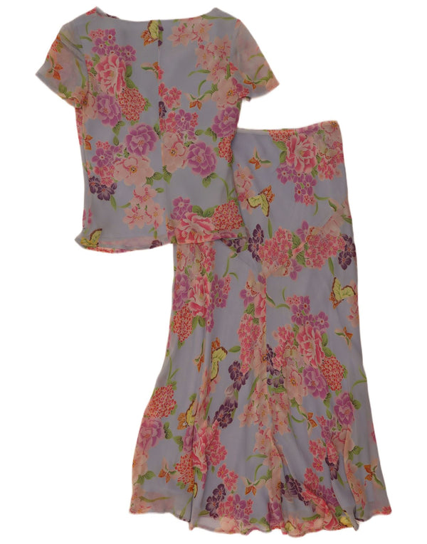 Luisa Spagnoli set gonna 2 pezzi da donna IT 42 medio W30 seta floreale blu