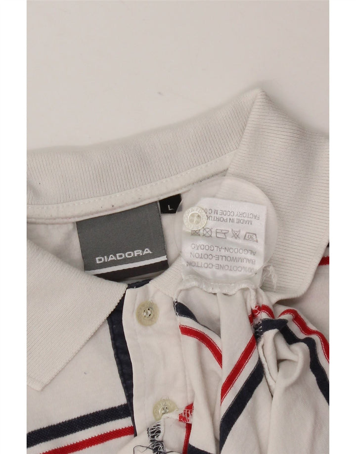 Polo Diadora Uomo Large in Cotone Rigato Bianco