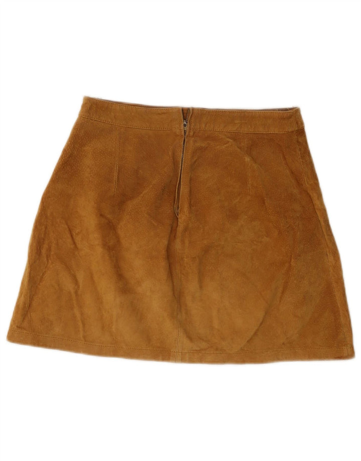 Minigonna in pelle scamosciata da donna Stradivarius EU 38 piccola W28 in pelle beige