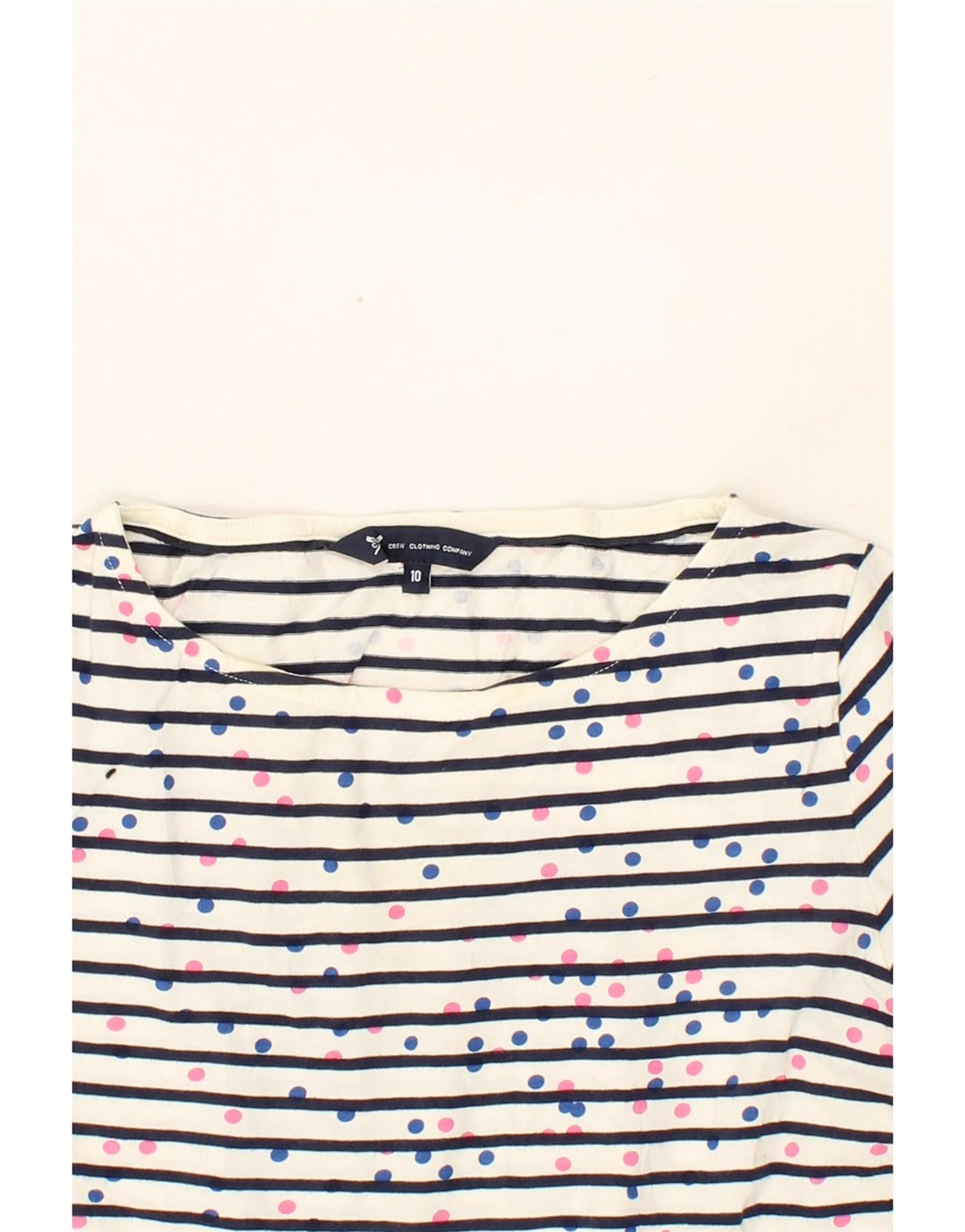 CREW CLOTHING Womens Top 3/4 Sleeve US 10 Large White Spotted Nautical Vintage Crew Clothing and Second-Hand Crew Clothing from Messina Hembry 