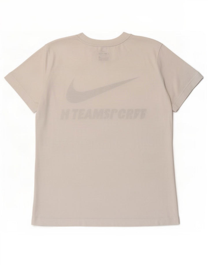 T-shirt grafica Nike Dri Fit da donna, taglia UK 12, poliestere bianco medio