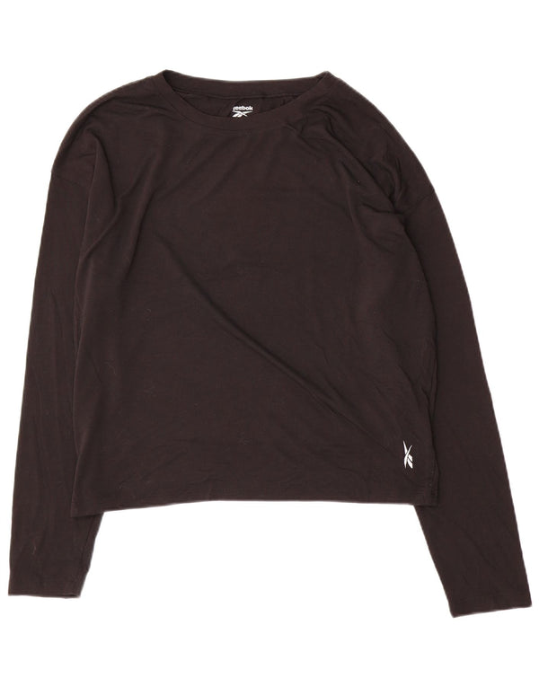 REEBOK Top corto da donna a maniche lunghe UK 12/14 Medium Nero Poliestere