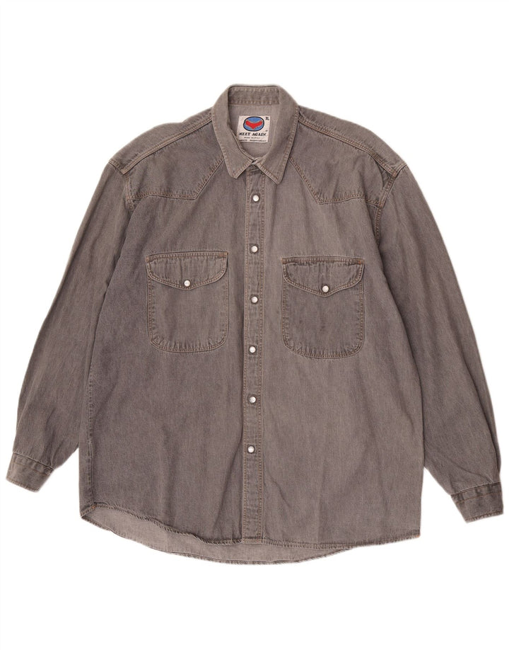 Camicia di jeans vintage da uomo XL in cotone grigio