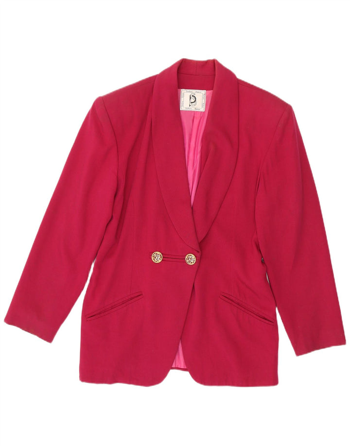 Giacca blazer doppiopetto vintage da donna UK 14 viscosa rosa medio