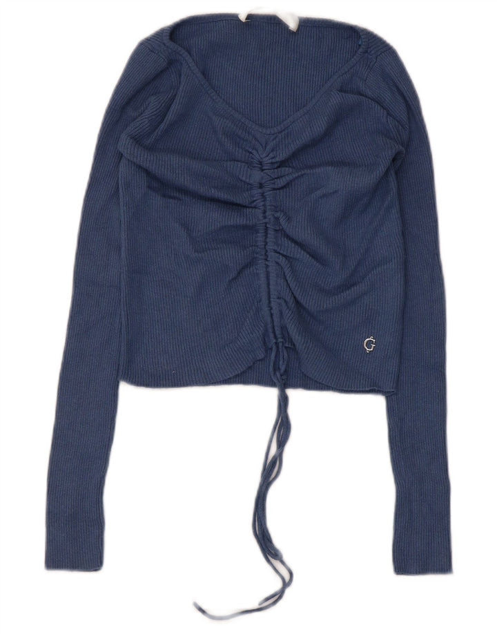 Top corto da donna Guess a maniche lunghe UK 4 XS blu navy in poliammide