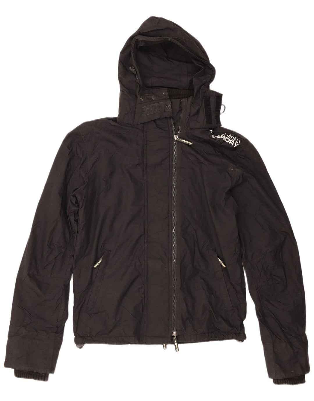 Giacca a vento con cappuccio grafica da donna Superdry UK 14 nylon nero medio