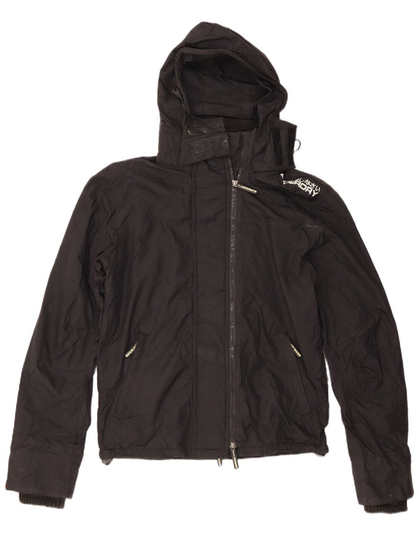 Giacca a vento con cappuccio grafica da donna Superdry UK 14 nylon nero medio