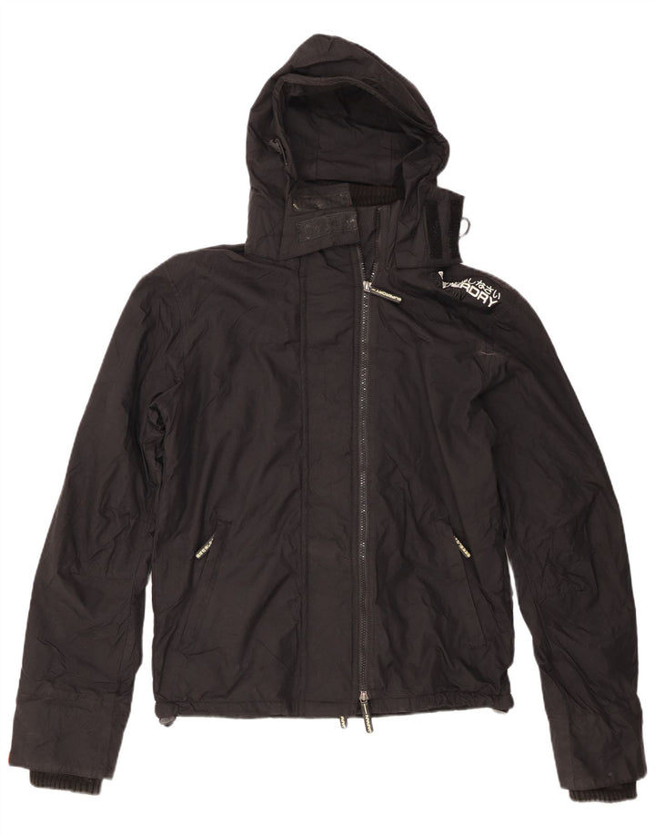Giacca a vento con cappuccio grafica da donna Superdry UK 14 nylon nero medio