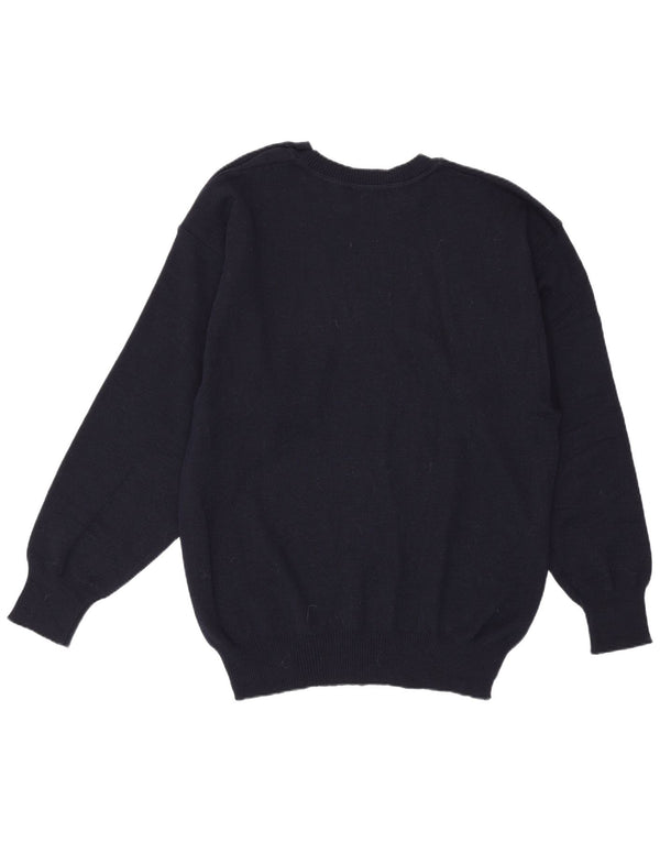 Maglione maglione girocollo da uomo vintage XL in lana vergine blu navy