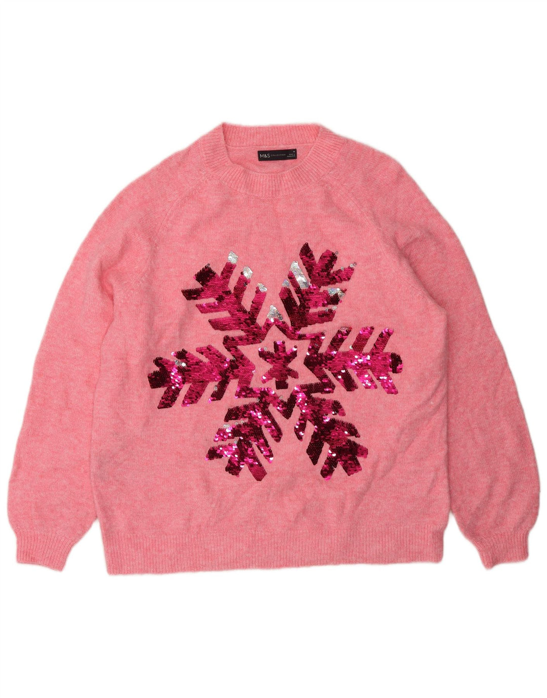 Maglione maglione girocollo con grafica da donna Marks & Spencer UK 14 Rosa medio