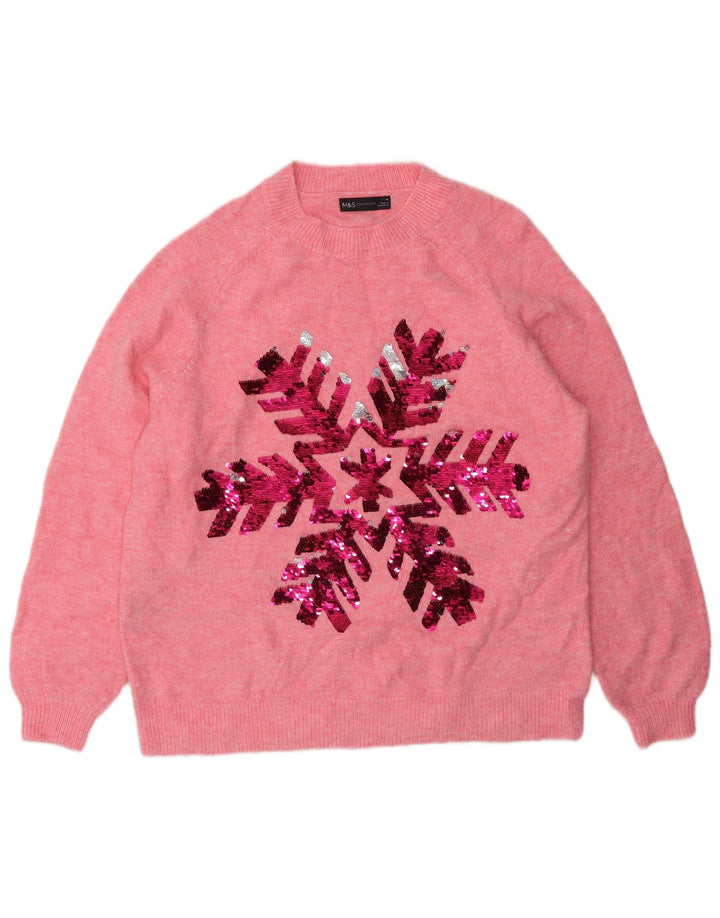Maglione maglione girocollo con grafica da donna Marks & Spencer UK 14 Rosa medio
