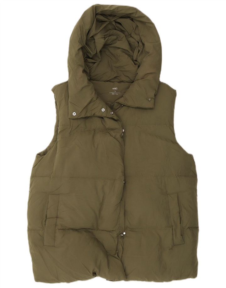 Gilet imbottito con cappuccio da donna Marks & Spencer UK 12 poliestere verde medio
