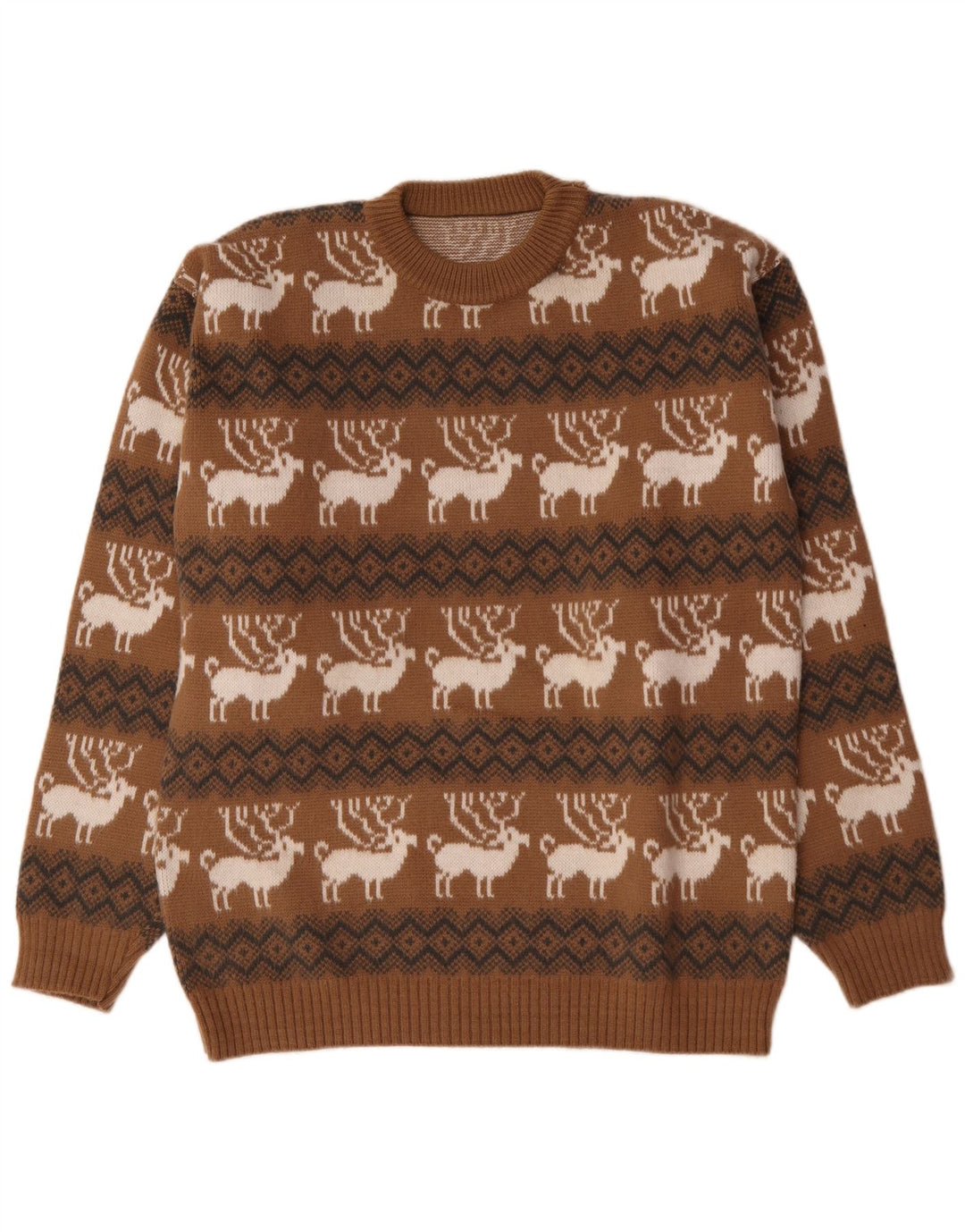 Maglione maglione girocollo da uomo vintage grande marrone Fair Isle