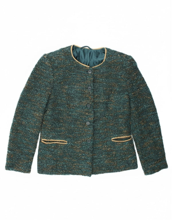 Giacca blazer vintage da donna a 4 bottoni UK 12 verde medio screziato