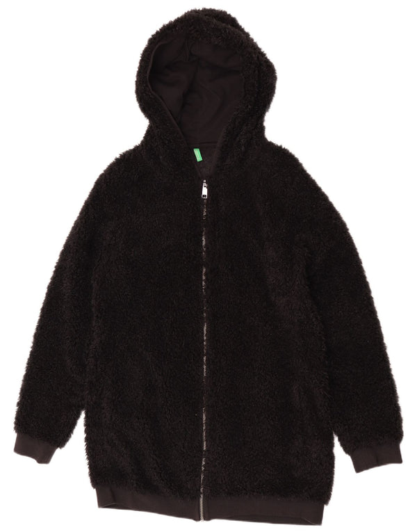 Giacca in pile con cappuccio da donna Benetton UK 14 Medium Nero Poliestere
