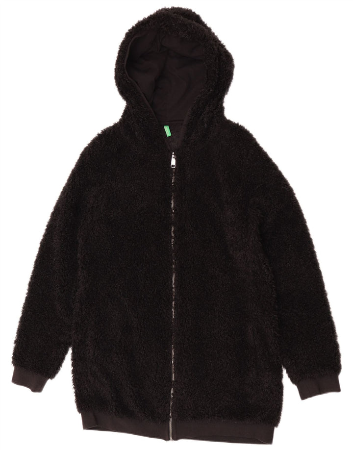Giacca in pile con cappuccio da donna Benetton UK 14 Medium Nero Poliestere
