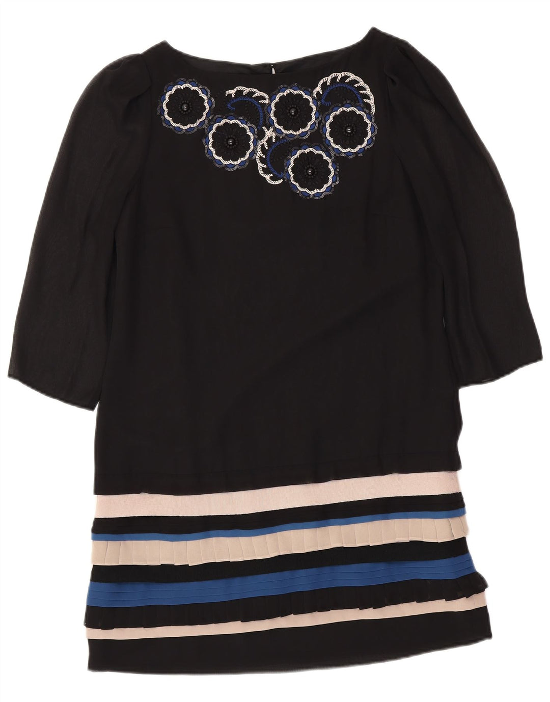 MONSOON Abito tubino da donna con maniche a 3/4 UK 12 Medio a righe nere
