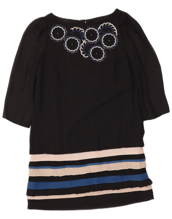 MONSOON Abito tubino da donna con maniche a 3/4 UK 12 Medio a righe nere