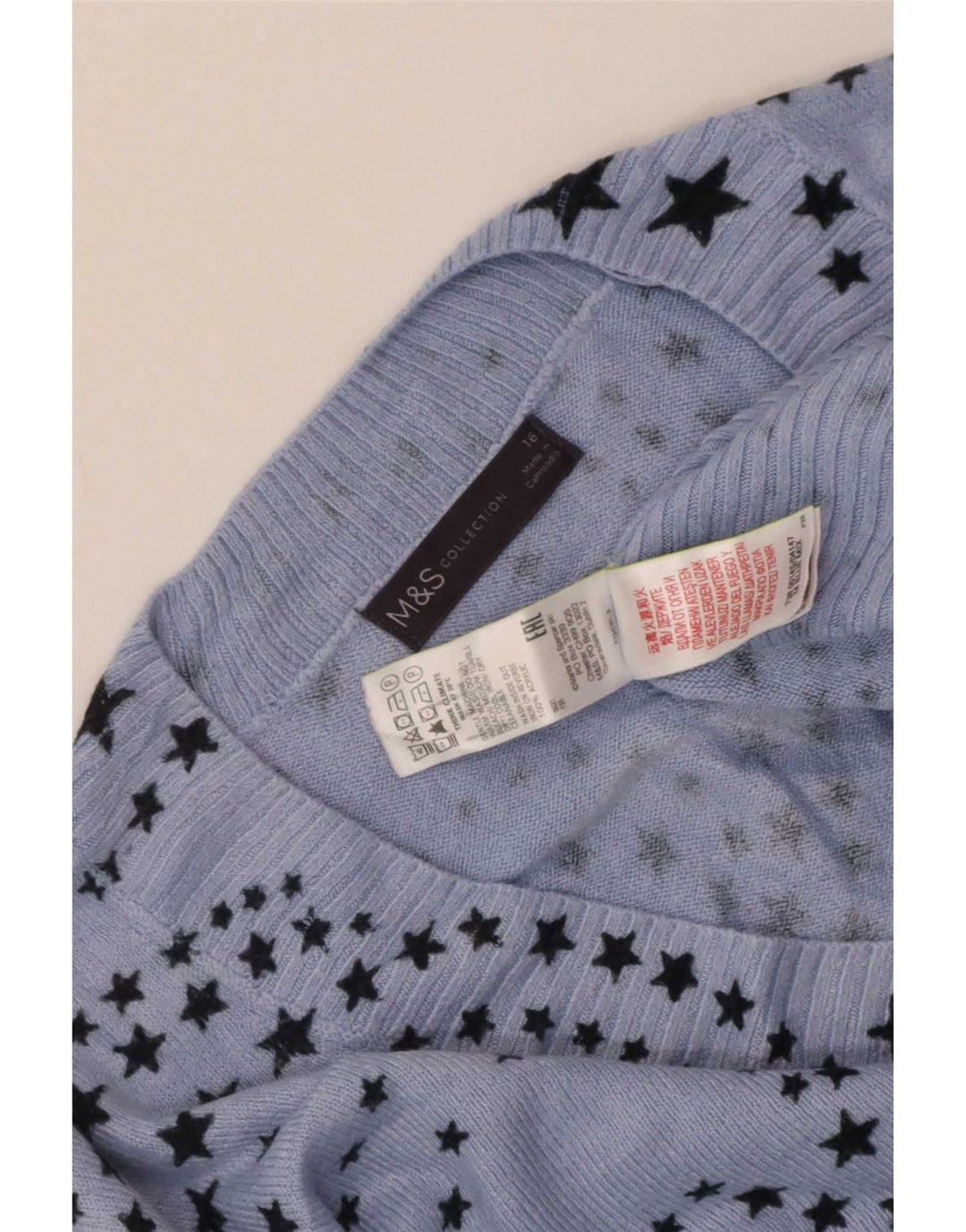 Maglione maglione con scollo a V da donna Marks & Spencer UK 14 Grande blu geometrico