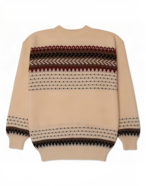 Maglione vintage da uomo girocollo a righe beige medio