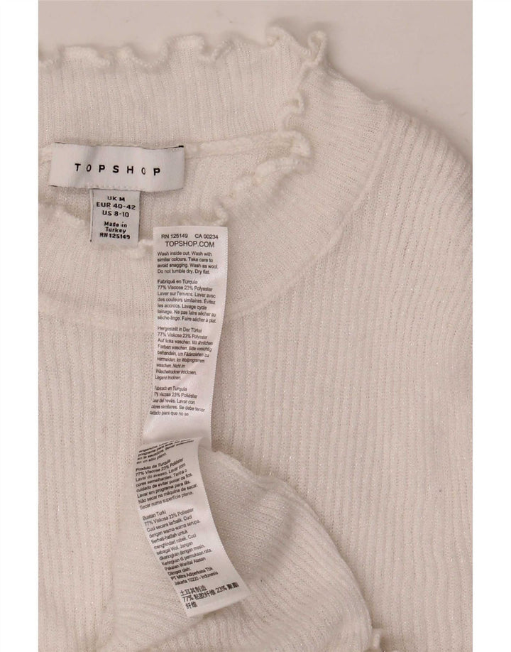 Topshop Donna Top Manica Lunga UK 12 Viscosa Bianca Media