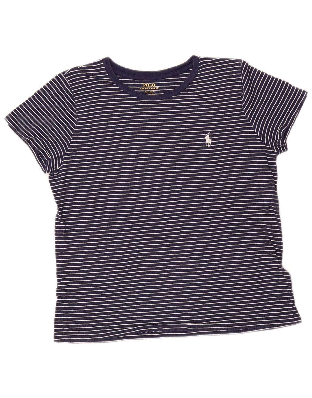 POLO RALPH LAUREN T-shirt da donna Top UK 14 Cotone a righe blu navy medio