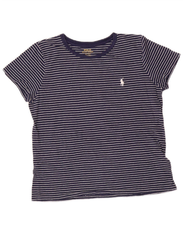 POLO RALPH LAUREN T-shirt da donna Top UK 14 Cotone a righe blu navy medio