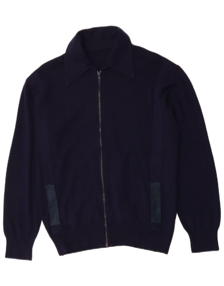 Maglione cardigan da uomo vintage in lana blu navy media