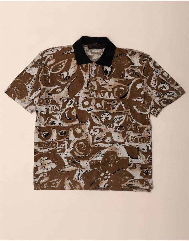 Polo vintage da uomo con motivo astratto, grande marrone screziato