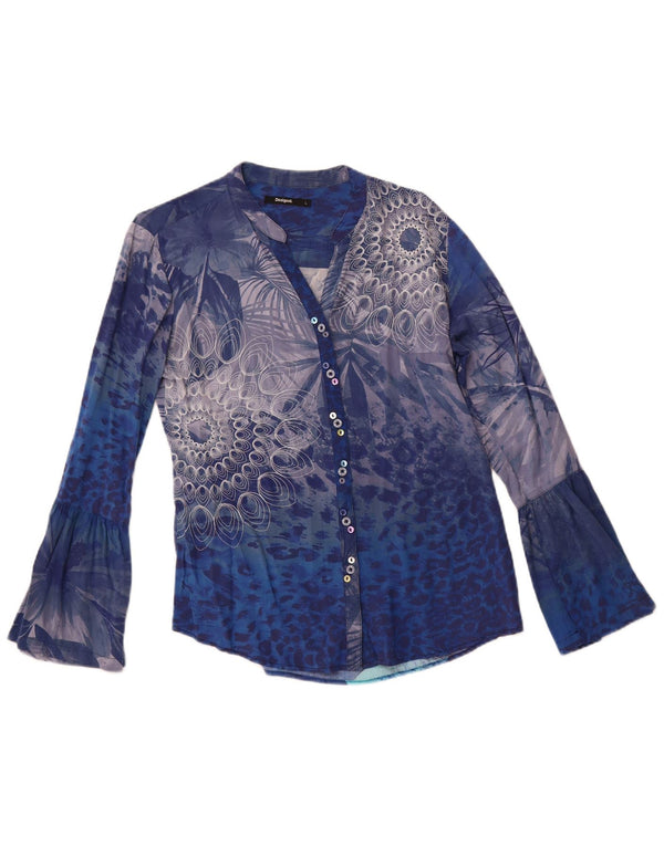 DESIGUAL Donna Camicia Camicetta UK 14 Grande Blu Floreale